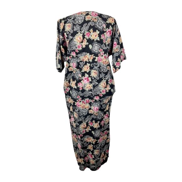 LA Intimates Dress Women Small Black Floral Short Sleeve Maxi Pockets Sleepwear - Picture 3 of 16